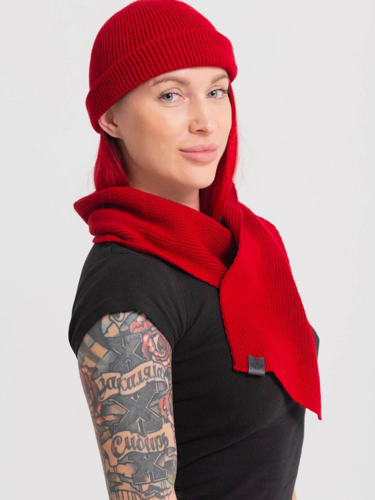 Вязаный шарф Бини - Красный 2
