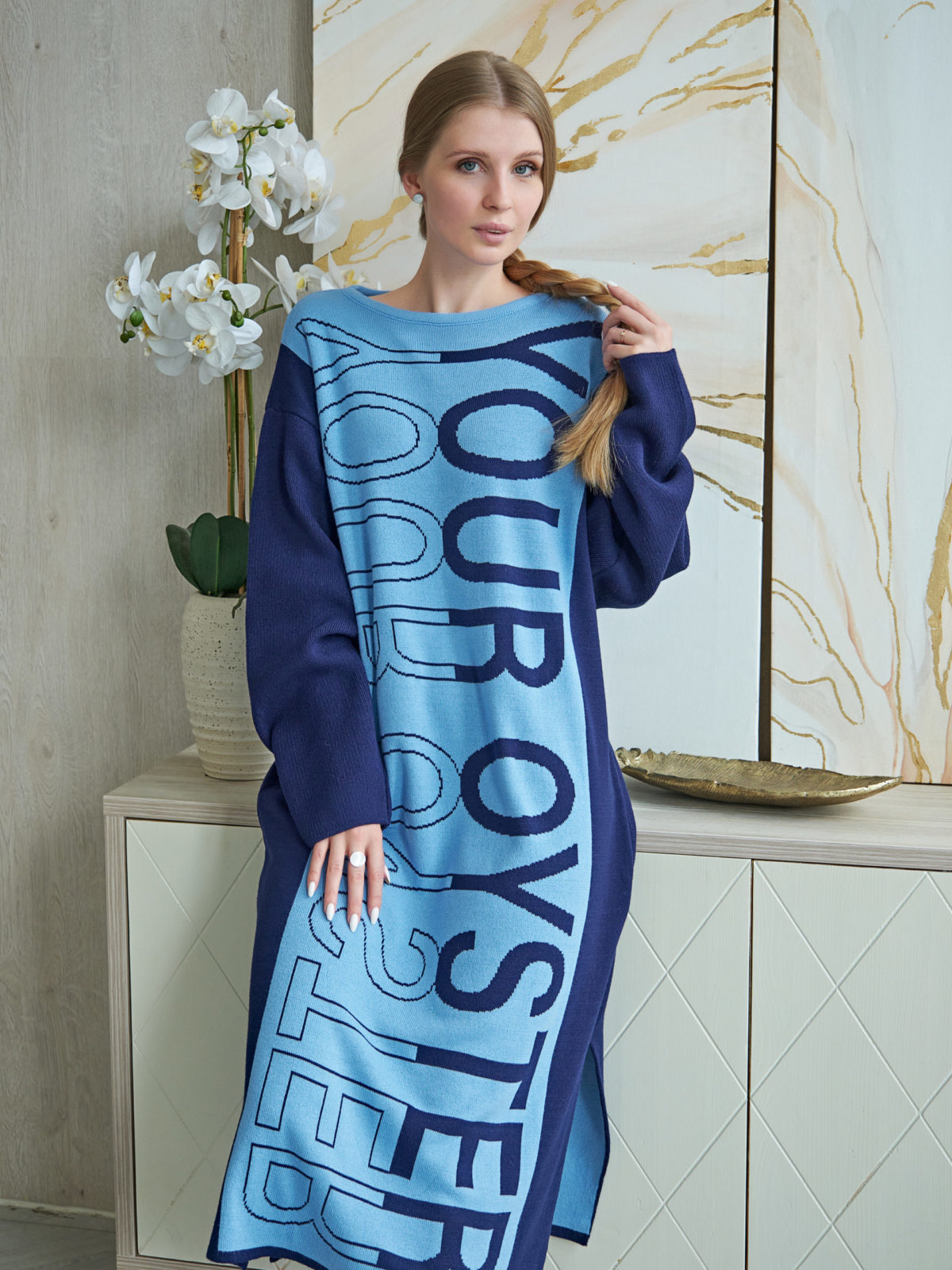 Вязаное платье Зеркало Голубое 3