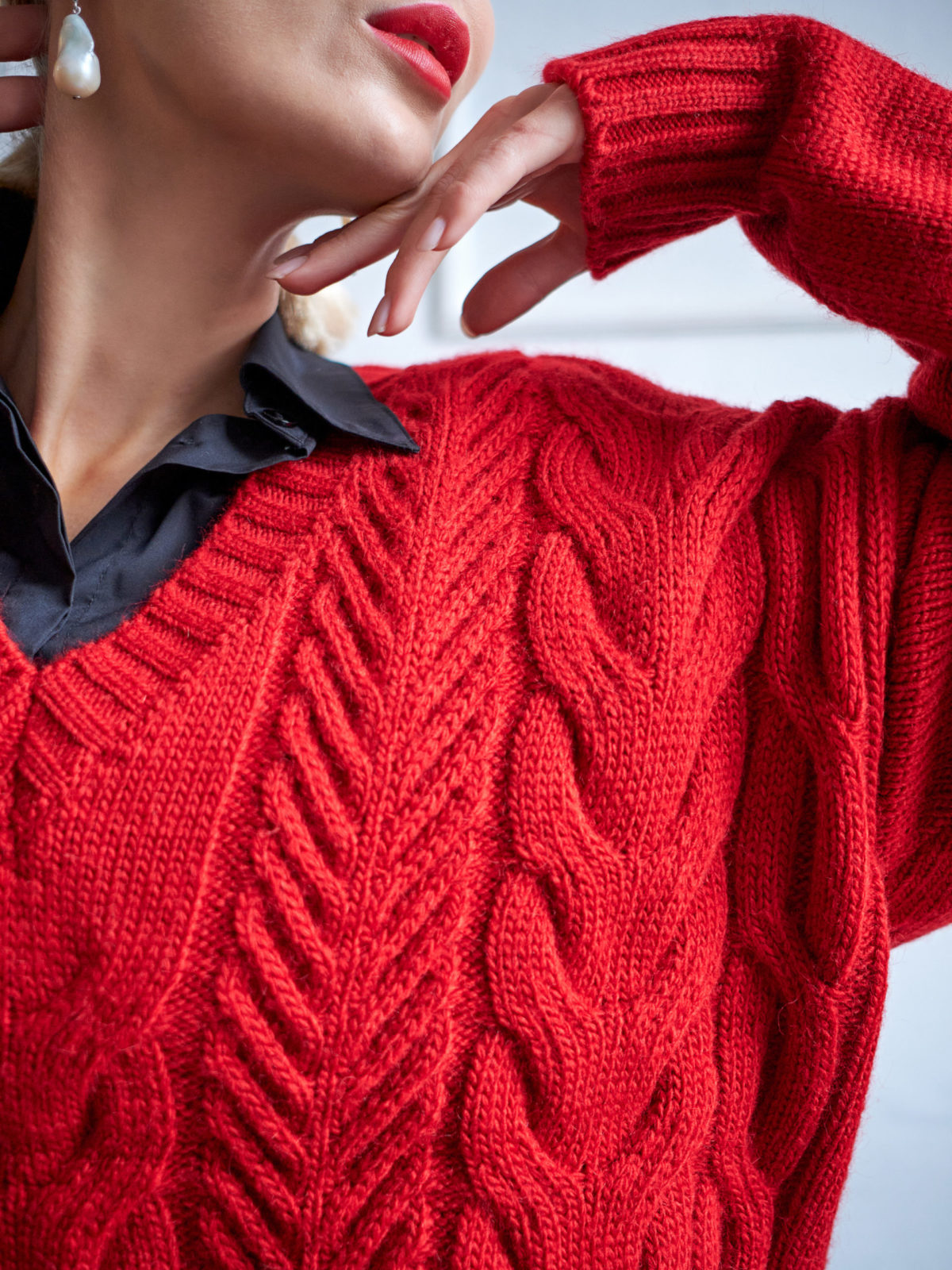 Вязаный свитер TWIN - Красный 11
