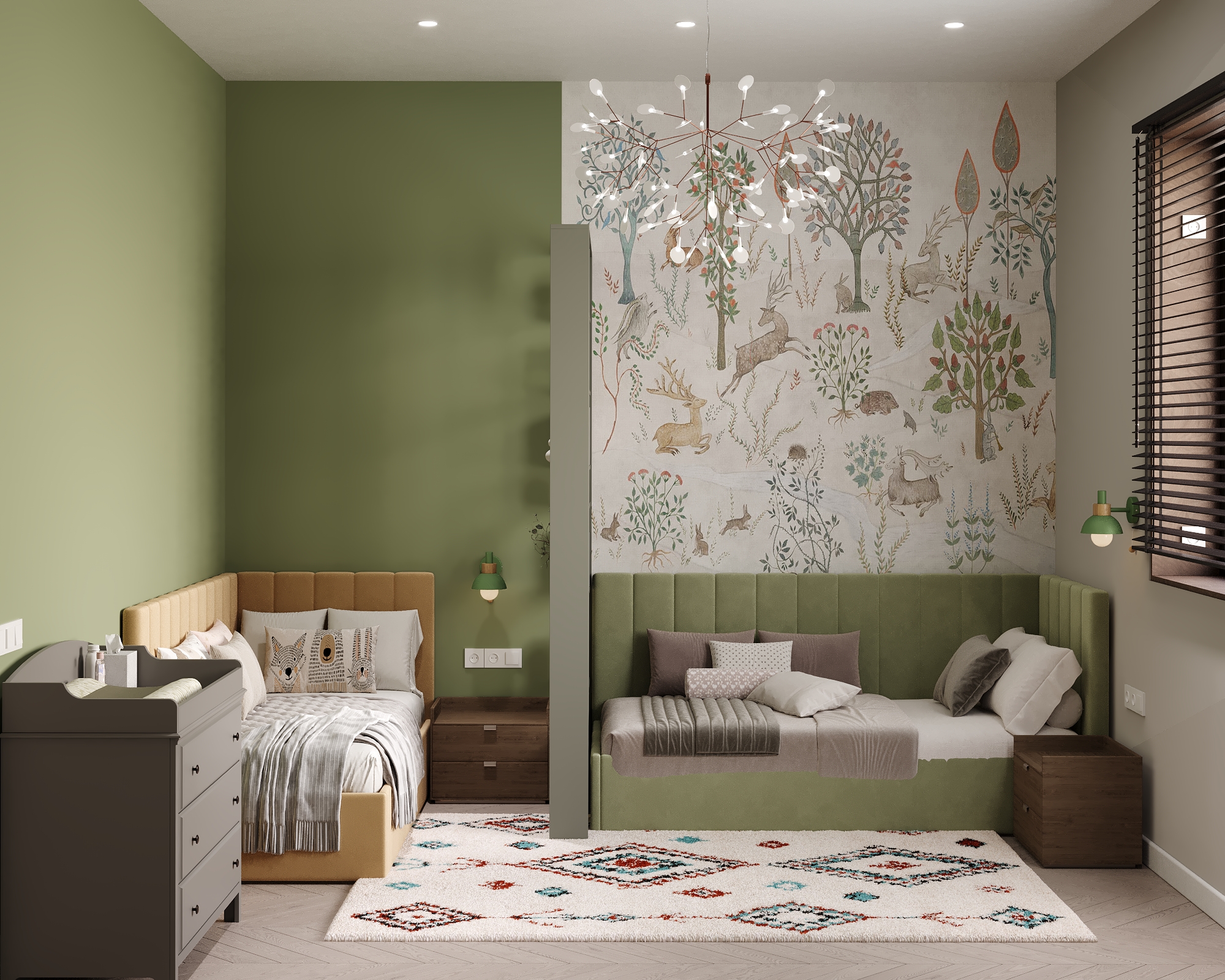зеленый цвет в интерьере - гармония и покой