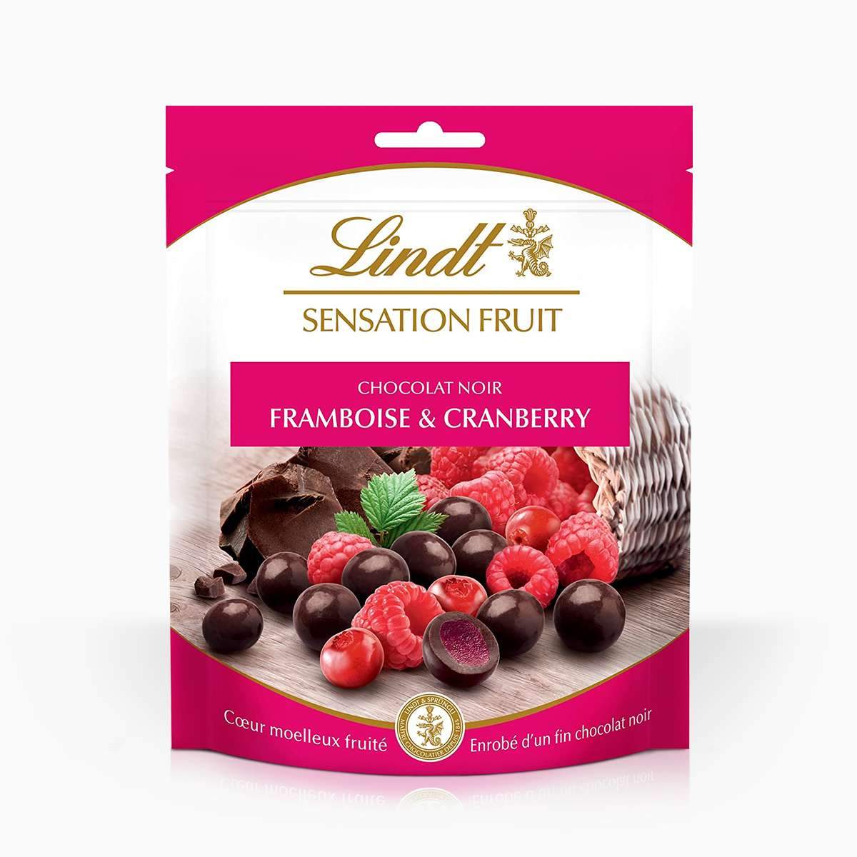 Lindt Sensation Fruit malinové a brusnicové dražé v horkej čokoláde 150g