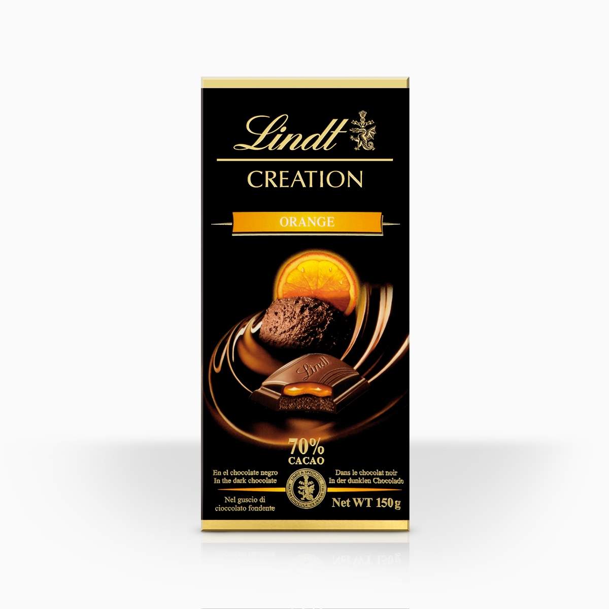 Lindt Creation 70% horká čokoláda so šľahanou horko čokoládovou a pomarančovou náplňou 150g