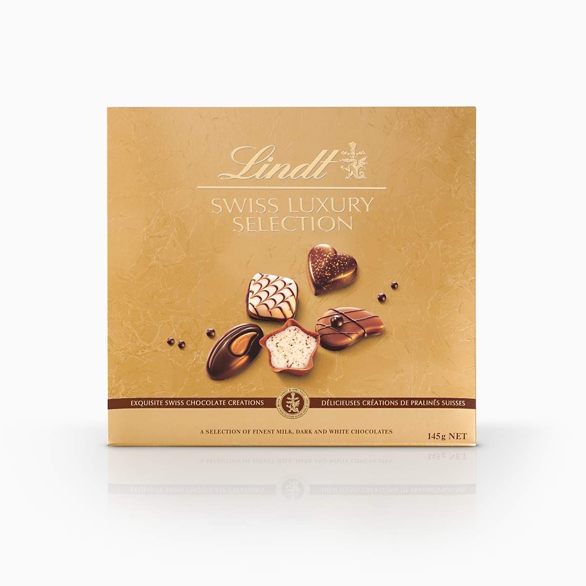 Lindt Swiss Luxury Selection kolekcia plnených bonbónov z mliečnej a horkej švajčiarskej čokolády 145g