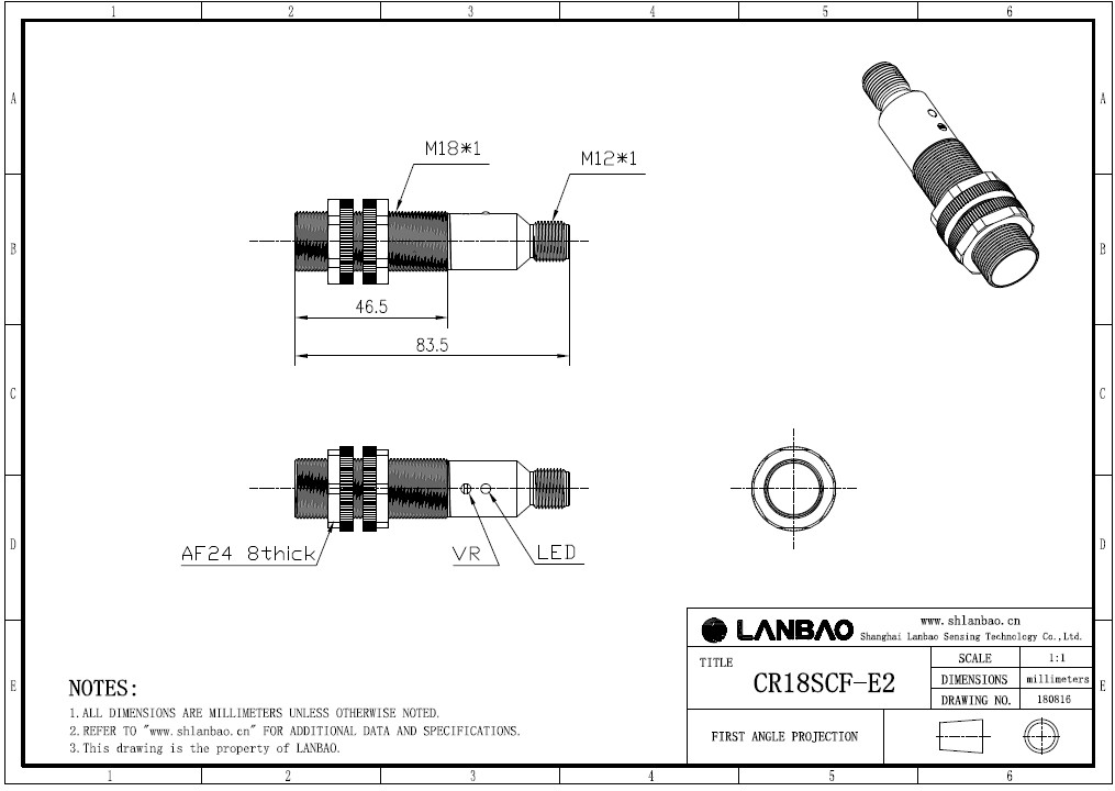 фото Емкостной датчик LANBAO CR18SCF05DPR-E2 Air-po.ru Промоборудование
