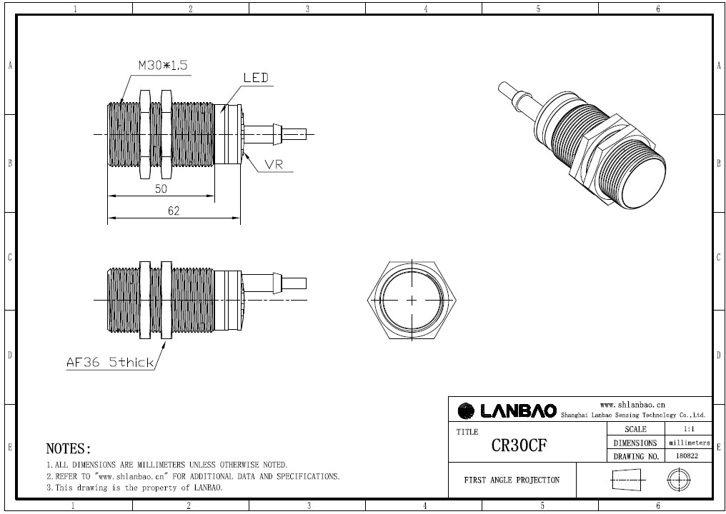 фото Емкостной датчик LANBAO CR30CF10DPR Air-po.ru Промоборудование