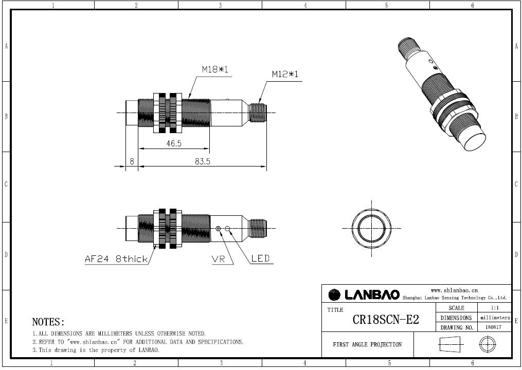 фото Емкостной датчик LANBAO CR18SCN08DPC-E2 Air-po.ru Промоборудование