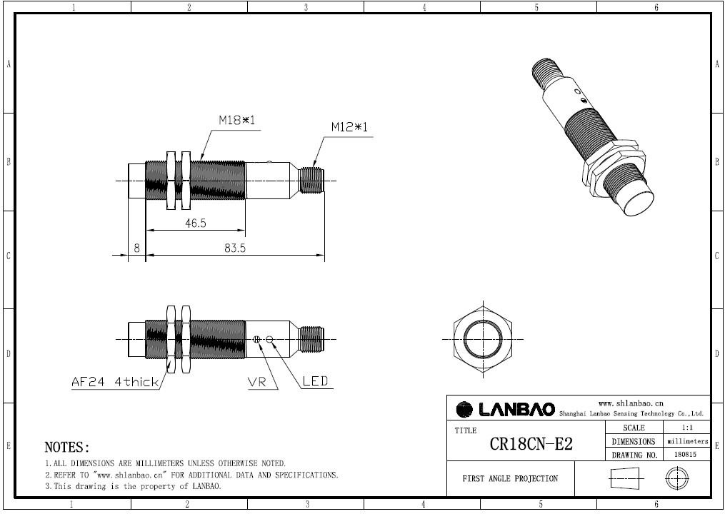 фото Емкостной датчик LANBAO CR18CN08DPO-E2 Air-po.ru Промоборудование
