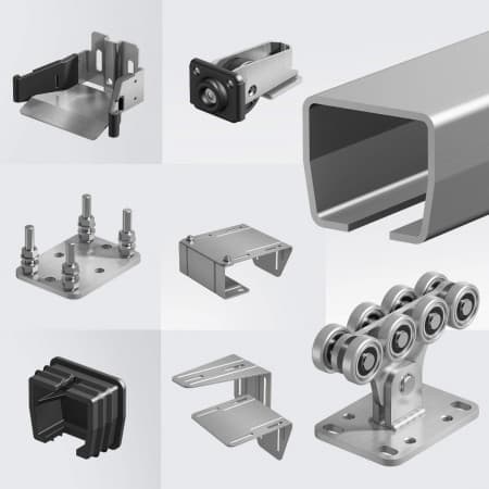 Комплект с оцинкованной шиной SG.01.001.А и стальными роликами, для створки весом до 450 кг. (7 м)