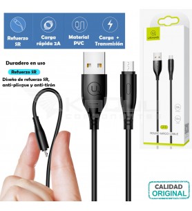Cable FLEXIBLE carga rápida y datos USB a micro USB NEGRO 1m