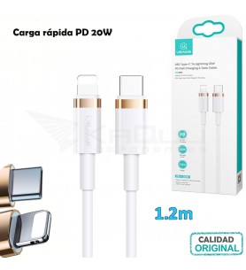Cable carga rápida PD y datos Tipo-C a Lightning (iPhone) 20W 1.2m BLANCO