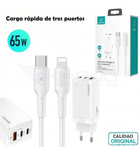 Kit Cargador Rápido Tipo-C a lightning (iPhone) 65W Gan Blanco MTXLOGL02