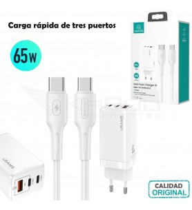 Kit Cargador Rápido Gan Tipo-C 65W Blanco MTXLOGTC02