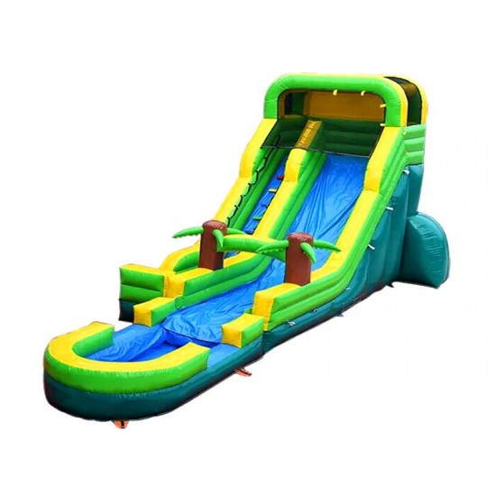 20ft Green Tropical Palm Tree Inflatable Water Slide