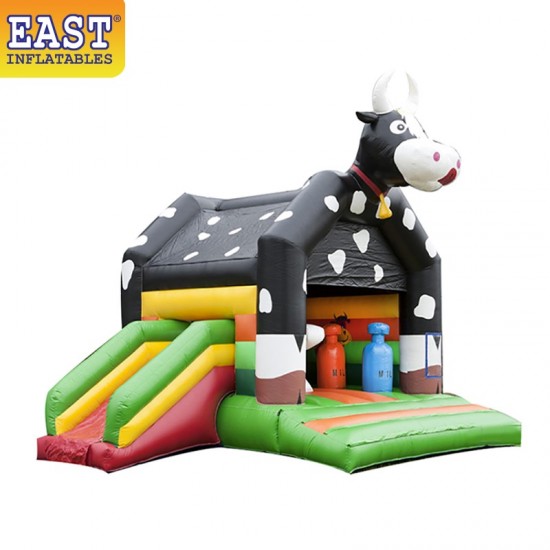 Castelo Bouncy Inflável Da Vaca Com Tobogã