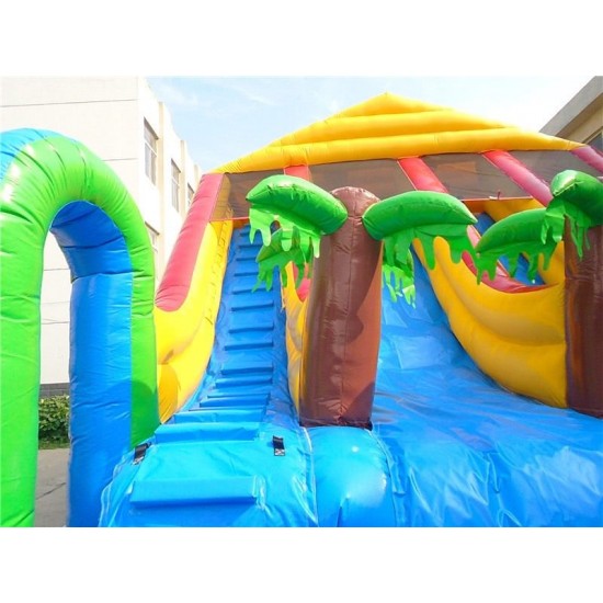 Custom Inflatable Water Parks Pool With Slide And Toys On Land