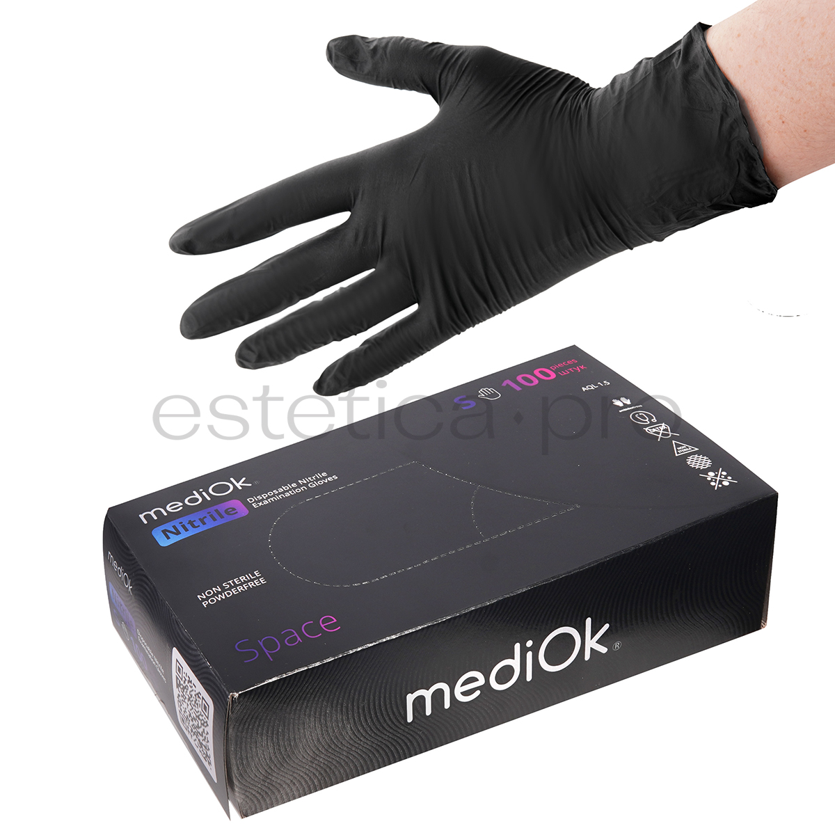 Перчатки нитриловые MediOk, 50 пар S, цвет чёрный