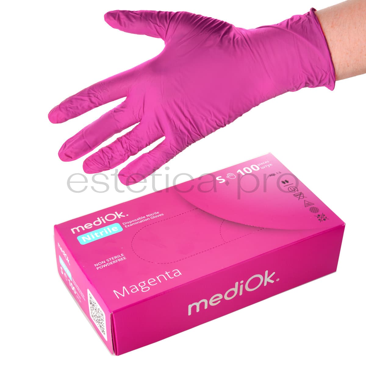 Перчатки нитриловые MediOk, 50 пар S, цвет розовая маджента