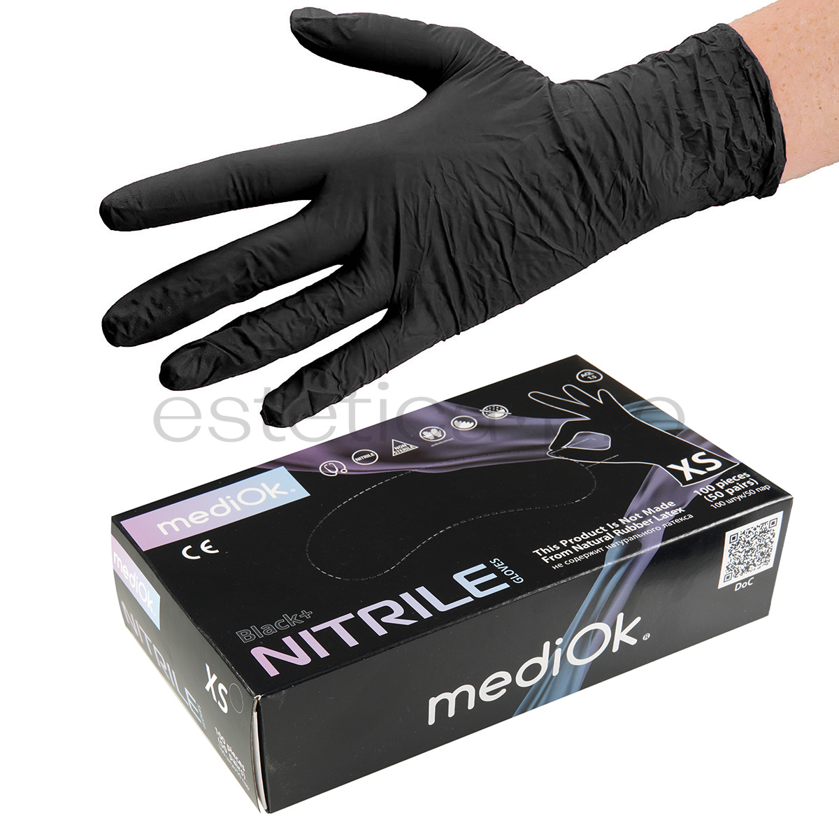 Перчатки нитриловые MediOk, 50 пар XS, цвет чёрный
