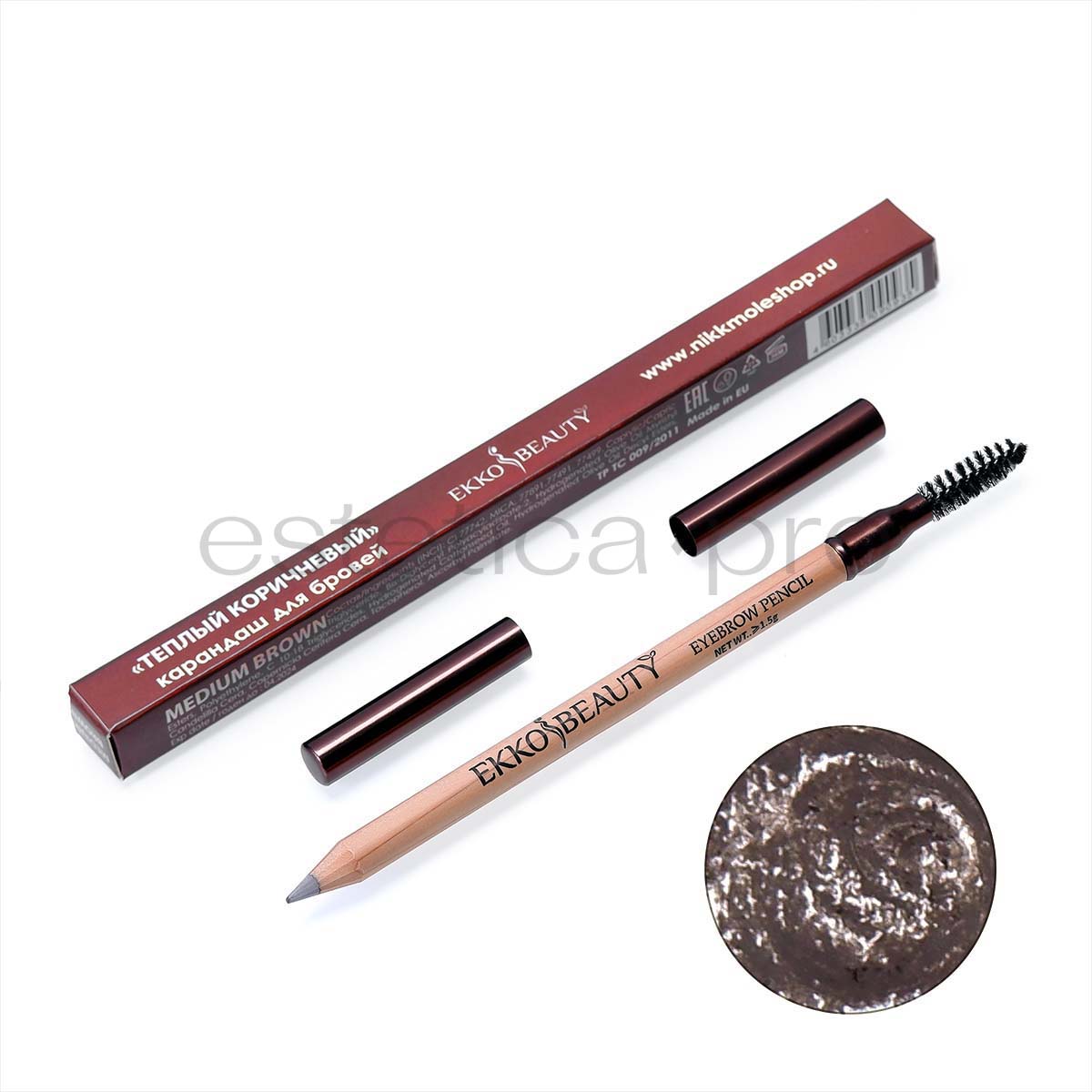 Карандаш для бровей EkkoBeauty теплый коричневый "Medium Brown" 02