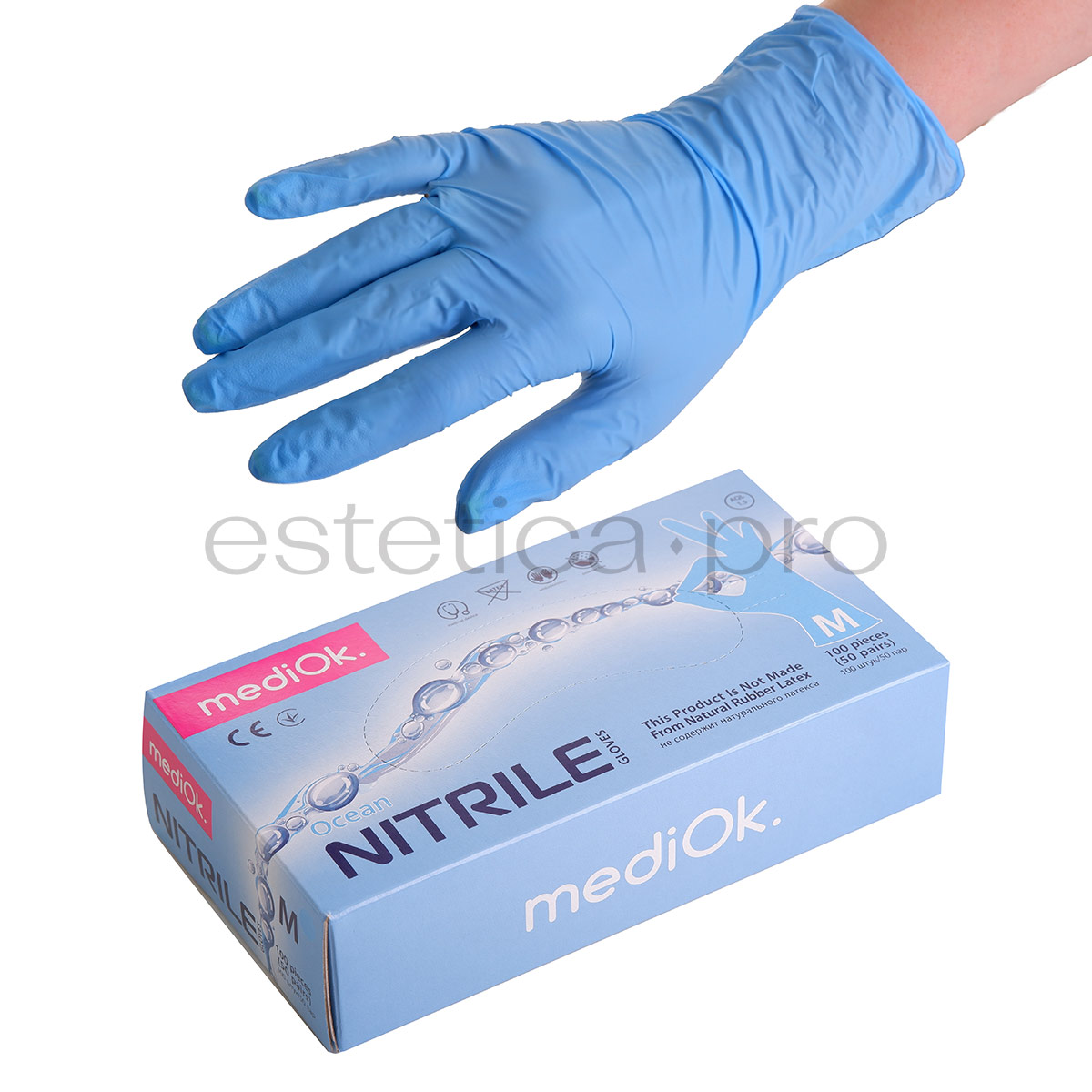 Перчатки нитриловые MediOk, 50 пар M, цвет голубой