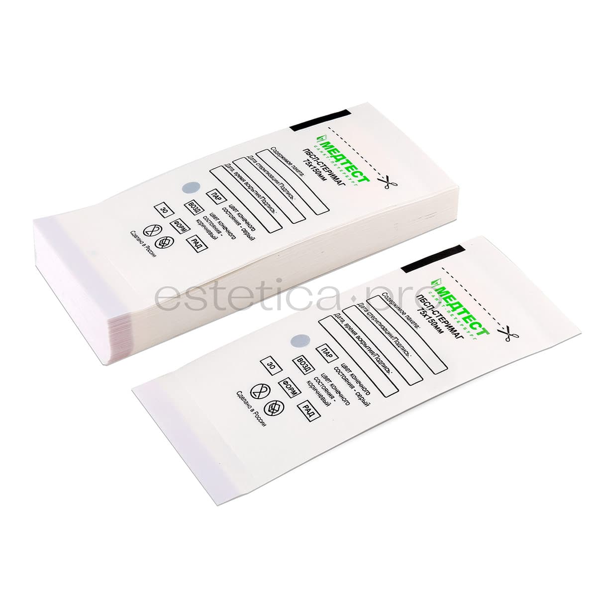 Пакеты для стерилизации (75*150) Медтест из белой бумаги, 100 штук