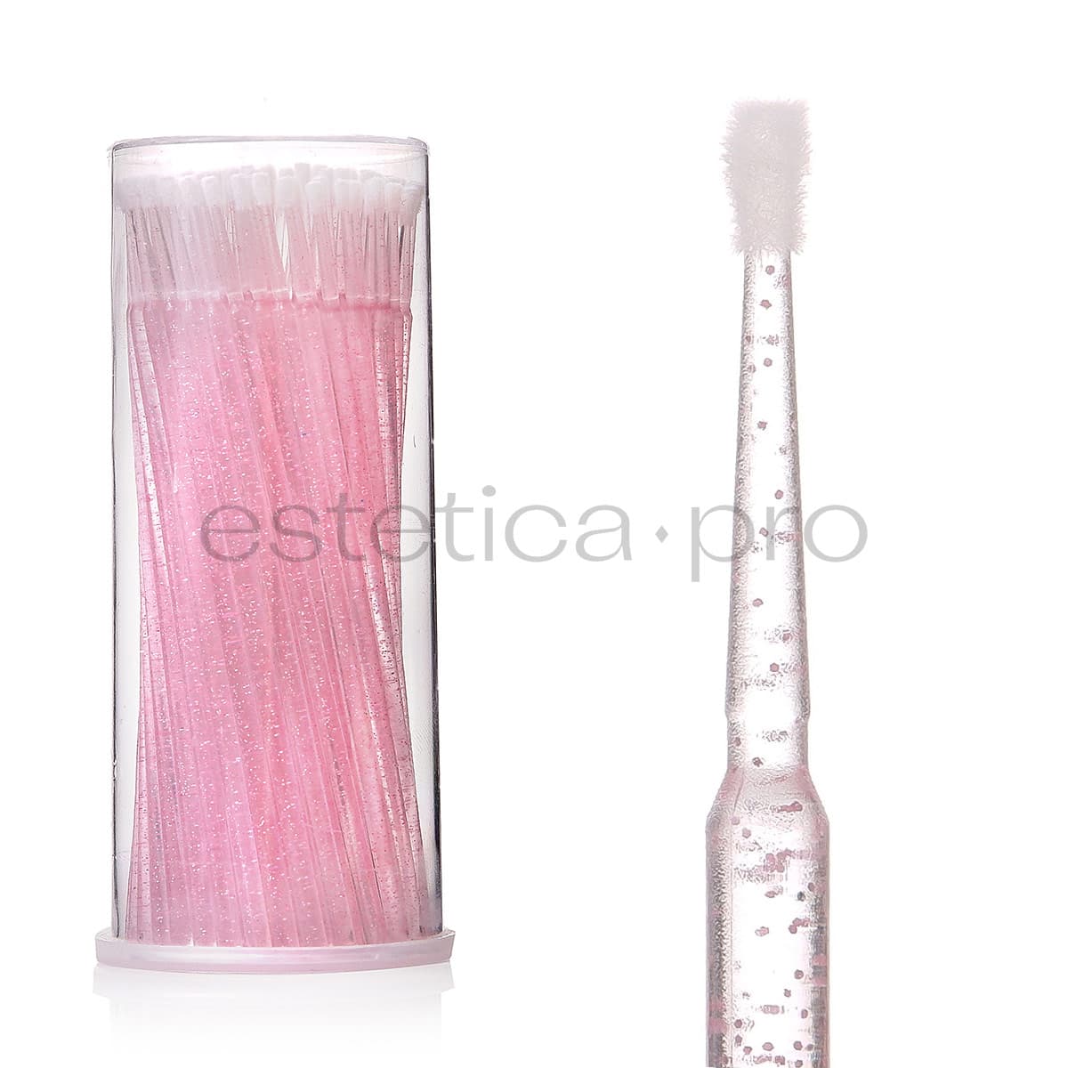 Микробраши-туба, 100 шт (розовые с блестящей ручкой)