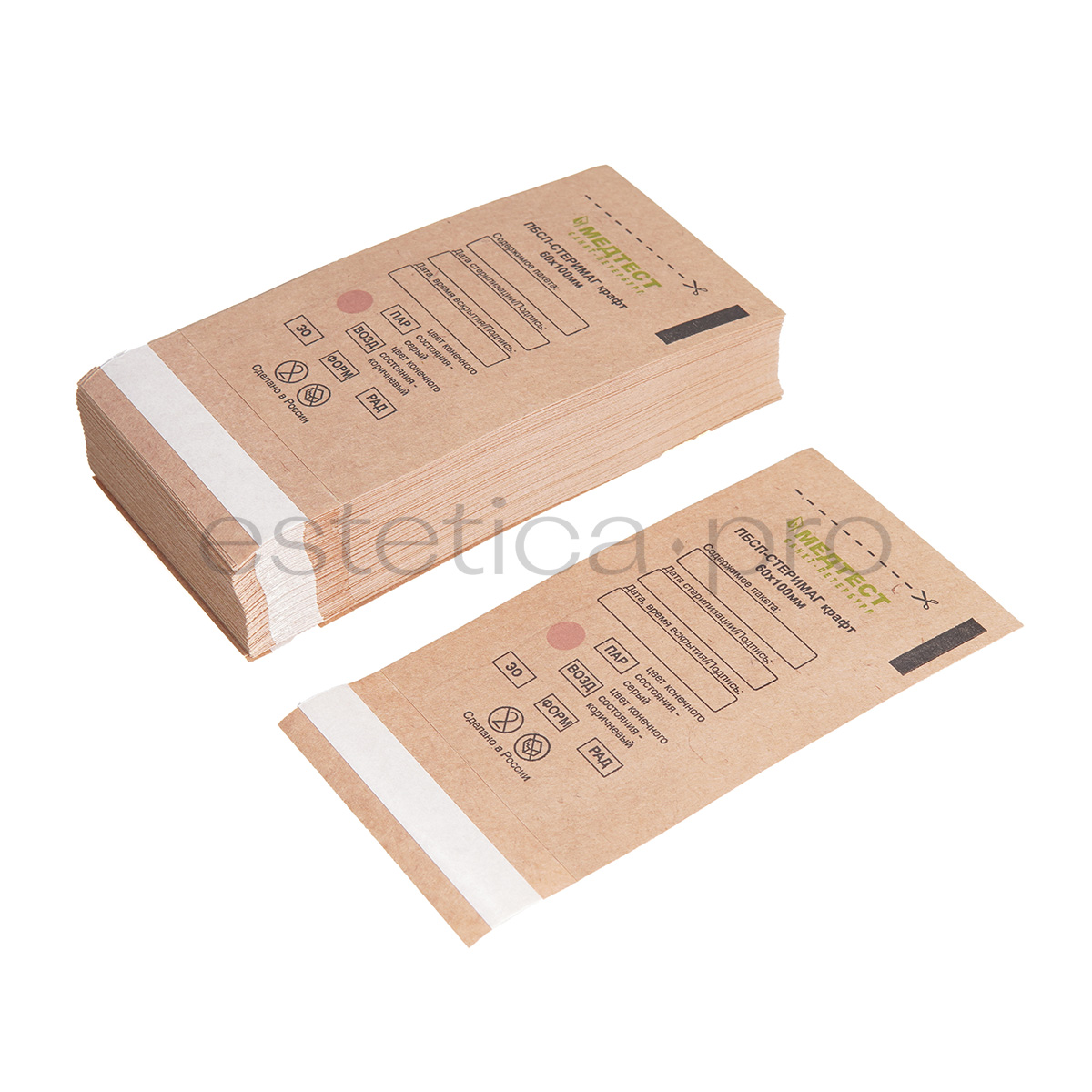 Пакеты для стерилизации (60*100) Медтест из крафт-бумаги, 100 штук