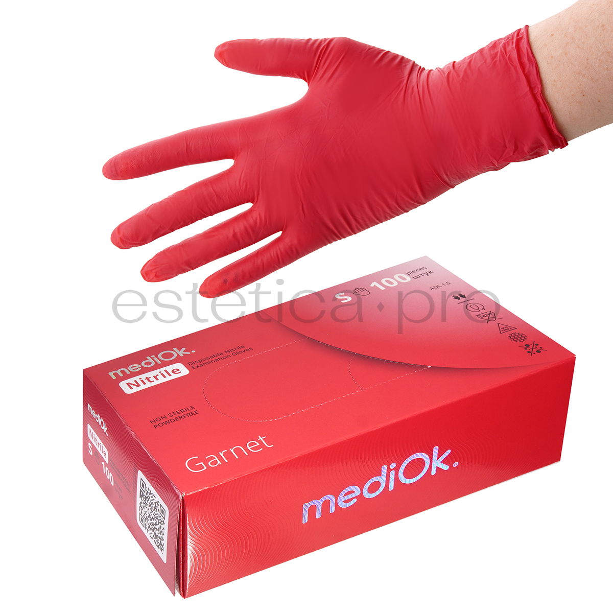 Перчатки нитриловые MediOk, 50 пар S, цвет красный 
