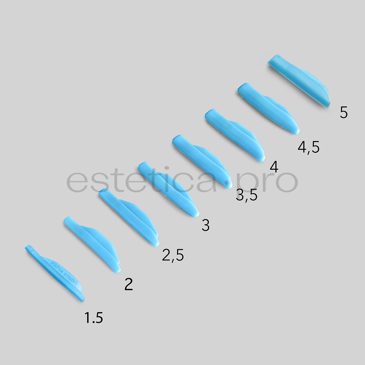 Валики в наборе для ламинирования верхних ресниц KATYA VINOG, голубые, 8 пар 