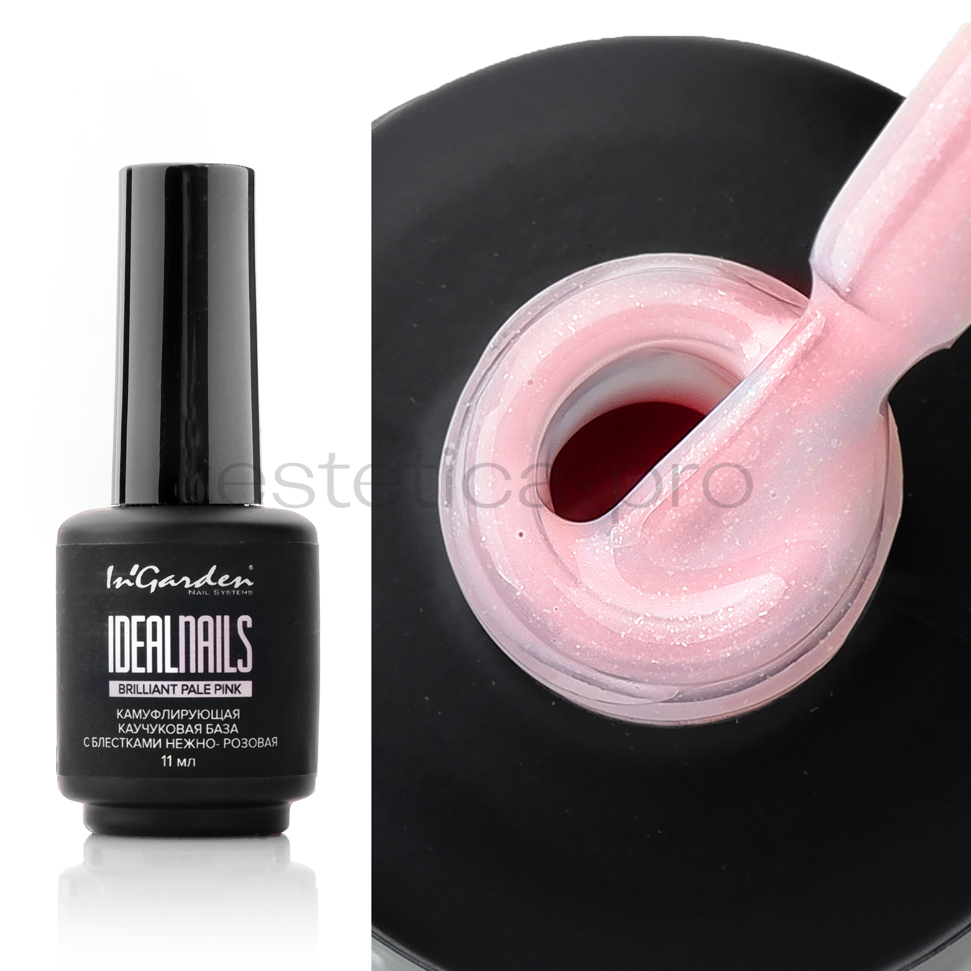 База камуфлирующая InGarden Ideal Nails Brilliant Pale pink нежно-розовая, 11 мл