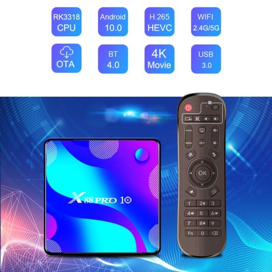 Android tv box X88 pro 10 Android 10.0 2.4G/5G BT4.0 decoder 4K Smart Box