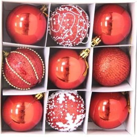 Шар-декор новогодний (d-6см)набор (9шт) цв.красный DN-52038 оптом