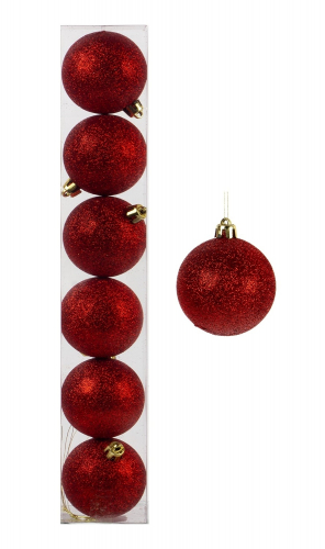 Шар-декор новогодний (d-6см) набор  цв.красный с блёстками DN-55503       Цена за 6шт оптом