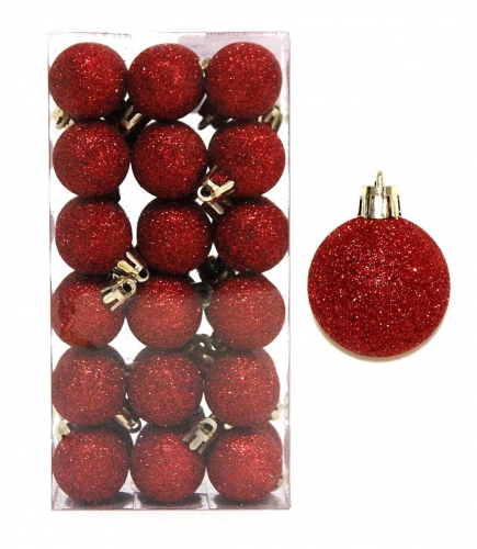 Шар-декор новогодний (d-3см) набор цв.красный с блёстками DN-55490              Цена за 36шт оптом