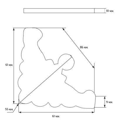 Декоративный элемент для мебели SY 0634 схематичное изображение с указанием размеров.