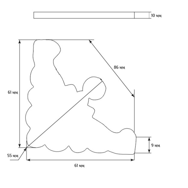 Декоративный элемент для мебели SY 0634 схематичное изображение с указанием размеров.