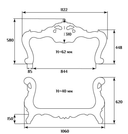 Декоративные накладки для мягкой мебели SF 001 схематичное изображение с указанием размеров.