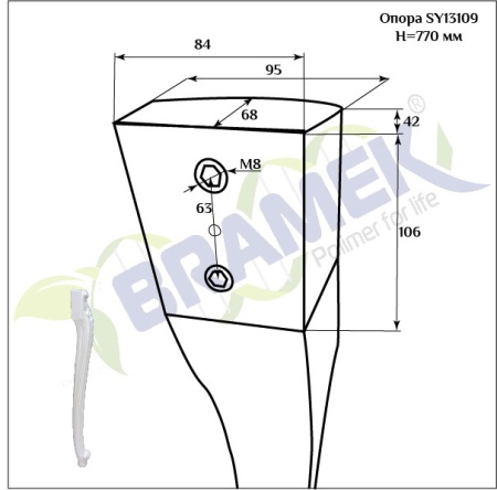 Мебельная опора SY 13109 схематичное изображение с указанием размеров.
