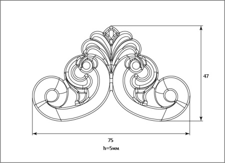 Декоративный элемент для мебели SY 15180 схематичное изображение с указанием размеров.
