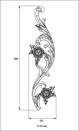Декоративный вертикальный элемент для мебели SY 08105-2 схематичное изображение с указанием размеров.