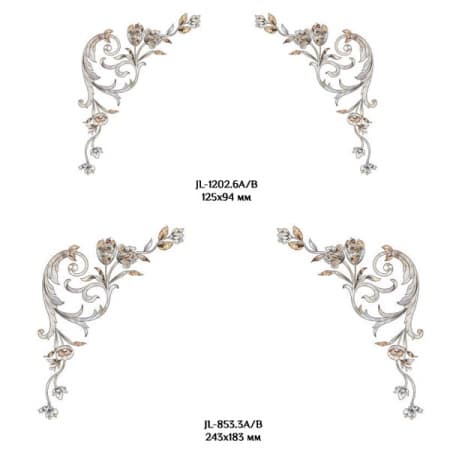 Сочетание переводной декоративной наклейки для мебели JL 853.3B с аналогичными наклейками других размеров.