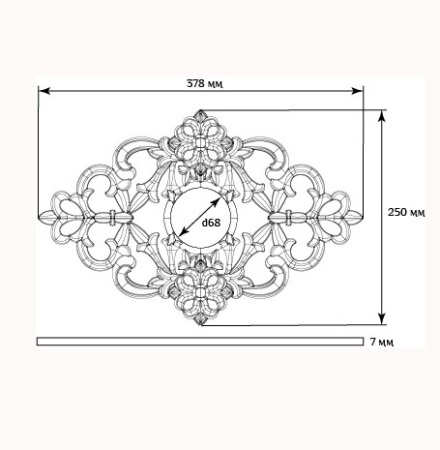 Декоративный элемент для мебели SY 15253 схематичное изображение с указанием размеров.