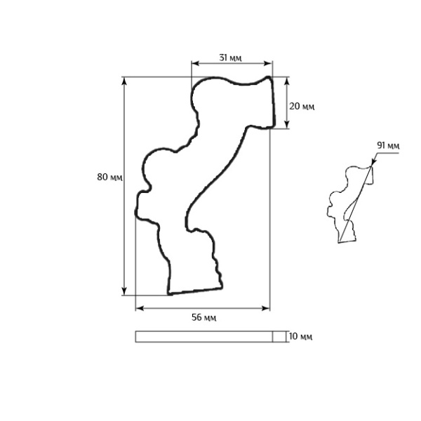 Декоративный элемент для мебели SY 0851-1 схематичное изображение с указанием размеров.