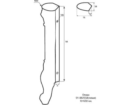 Мебельная опора SY 88253-2 схематичное изображение с указанием размеров.