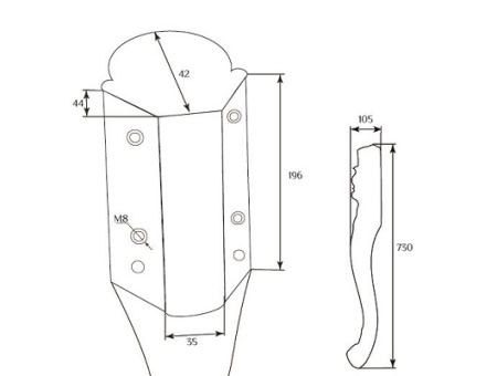 Мебельная опора SY 16027 схематичное изображение с указанием размеров.