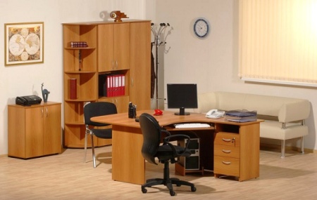 Мебель с врезным кантом пвх 017B BK7302 - пример использования. Офисная мебель цвет миланский орех.