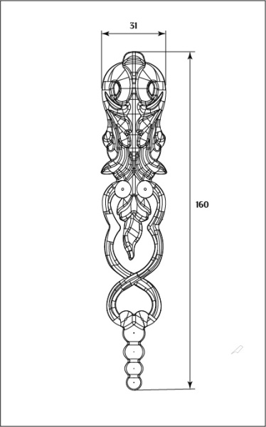 Вертикальный мебельный декор SY 10141-1 схематичное изображение с указанием размеров.