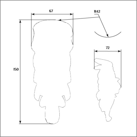 Мебельный декор с внутренним радиусом SY 88255 схематичное изображение с указанием размеров.