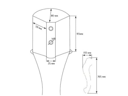 Мебельная опора SY 8868 схематичное изображение с указанием размеров.