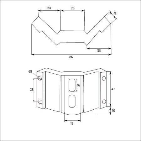 Угловой элемент царги для банкетки SY 33012 схематичное изображение с указанием размеров.